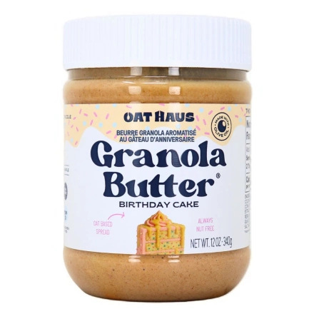 Front of Oat Haus Granola Butter Birthday Cake - Nut Free Spread - Gluten Free Oat Butter - Granola Butter