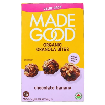 Front of MadeGood Allergen-Free & Organic Granola Bites Chocolate Banana - Granola Bites - Made Good Granola Bites - Gluten Free Snacks Healthy