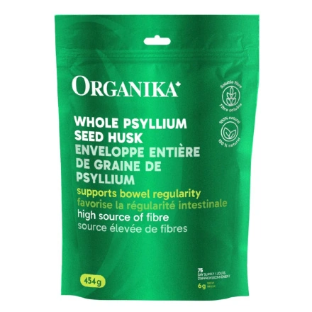 Front of Organika Whole Psyllium Seed Husk - Psyllium Fiber Supplements -Psyllium Husk Fibre - Psyllium Husk Canada