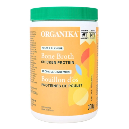 Front of Organika Ginger Bone Broth Chicken Protein, 300g