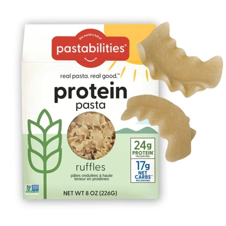 Front of Pastabilities High Protein Pasta Ruffles - Protein Noodles, High Protein Noodles, Egg Free Pasta, Vegan Pasta Noodles