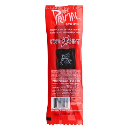 Front of Primal Spirit Vegan Jerky Hot & Spicy - Plant Based Jerky - No Meat Jerky - Vegan High Protein Snacks