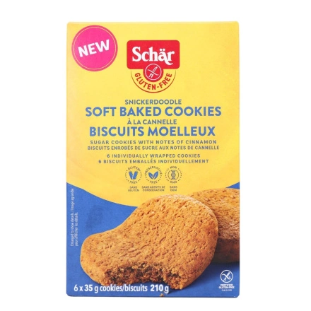 Front of Schar Gluten-Free Cookies Soft-Baked Gluten-Free Snickerdoodles