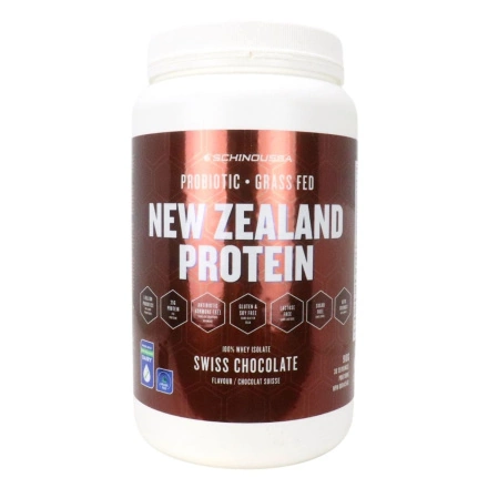 Front of Schinoussa Probiotic Grass-Fed New Zealand Whey Isolate Swiss Chocolate