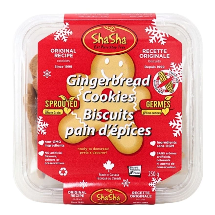 Front of ShaSha Co. Sprouted Whole Grain Cookies Gingerbread - Ginger Cookies - Gingerbread Snaps - Whole Grain Cookies