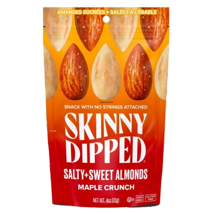 Front of Skinny Dipped Almonds - Maple Almonds - Sweet Salty Almonds - Glazed Almonds
