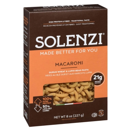 Front of SOLENZI Pasta - High Protein Pasta - Protein Macaroni - Lupin Pasta Noodles - High Protein High Fibre Pasta