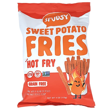 Front of Spudsy Grain-Free Sweet Potato Fries Hot Fry, 113g