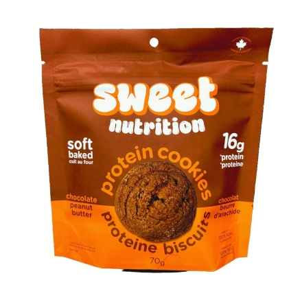 Front of Sweet Nutrition Protein Cookies Chocolate Peanut Butter