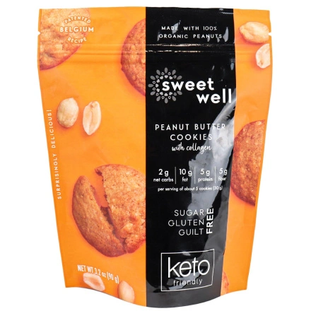 Front of Sweetwell Keto Cookies with Collagen Peanut Butter, 90g