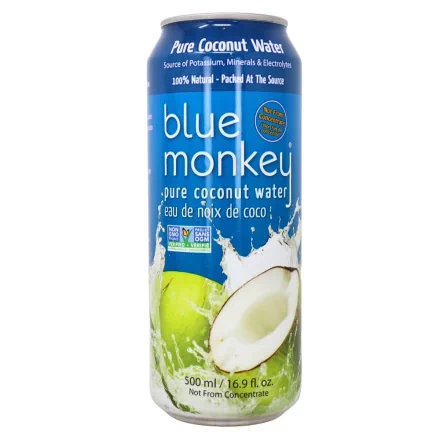Front of Blue Monkey Pure Coconut Water - Natural Coconut Water - Best Coconut Water Canada - Best Tasting Coconut Water