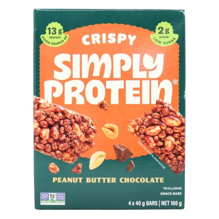 Front of Simply Protein Gluten Free Crispy Snack Bars Peanut Butter Chocolate - Simply Protein Protein Bars - Gluten Free Protein Bar - Peanut Butter Protein Bar
