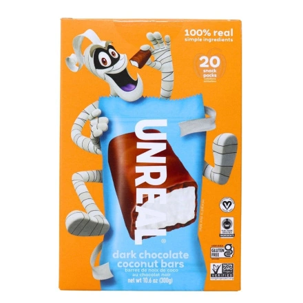Front of Unreal Dark Chocolate Coconut Bars Halloween Healthy Halloween Treats