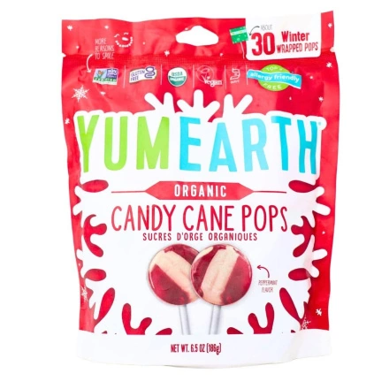 Front of YumEarth Organic Candy Cane Pops - Candy Cane Christmas -Peppermint Candy Cane - Holiday Candy