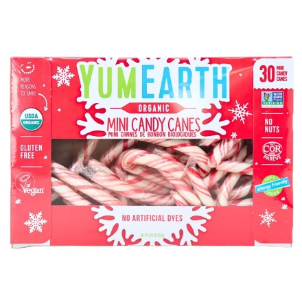 Front of YumEarth Organic Mini Candy Canes - Allergen Free Candy - Gluten Free Christmas Candy - Vegan Christmas Candy
