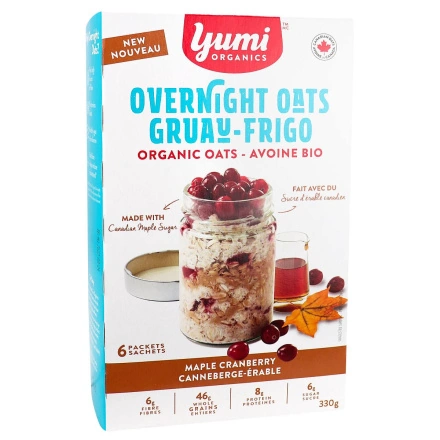 Front of Yumi Organics Organic Overnight Oats Maple Cranberry, 330g